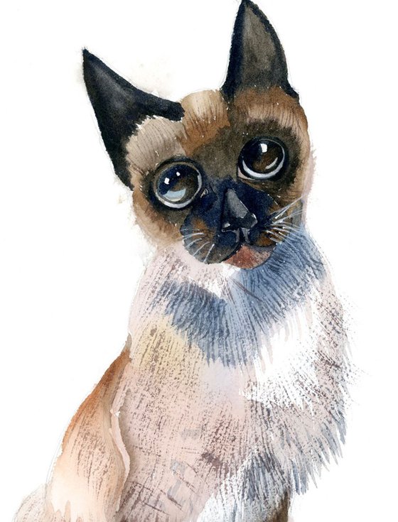 Siamese Cat Original Watercolor painting