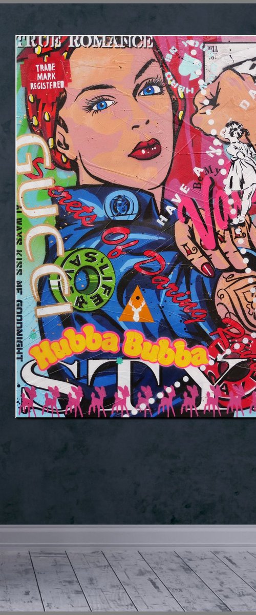 Hubba Bubba Rosie 100cm x 100cm Rosie The Riveter Urban Pop Art by Franko