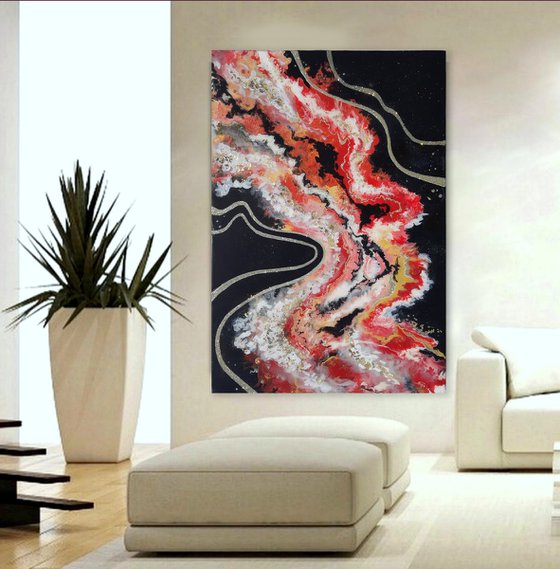 River of time original acrylic resin painting, abstract art, explosion of emotions, office art, home decor