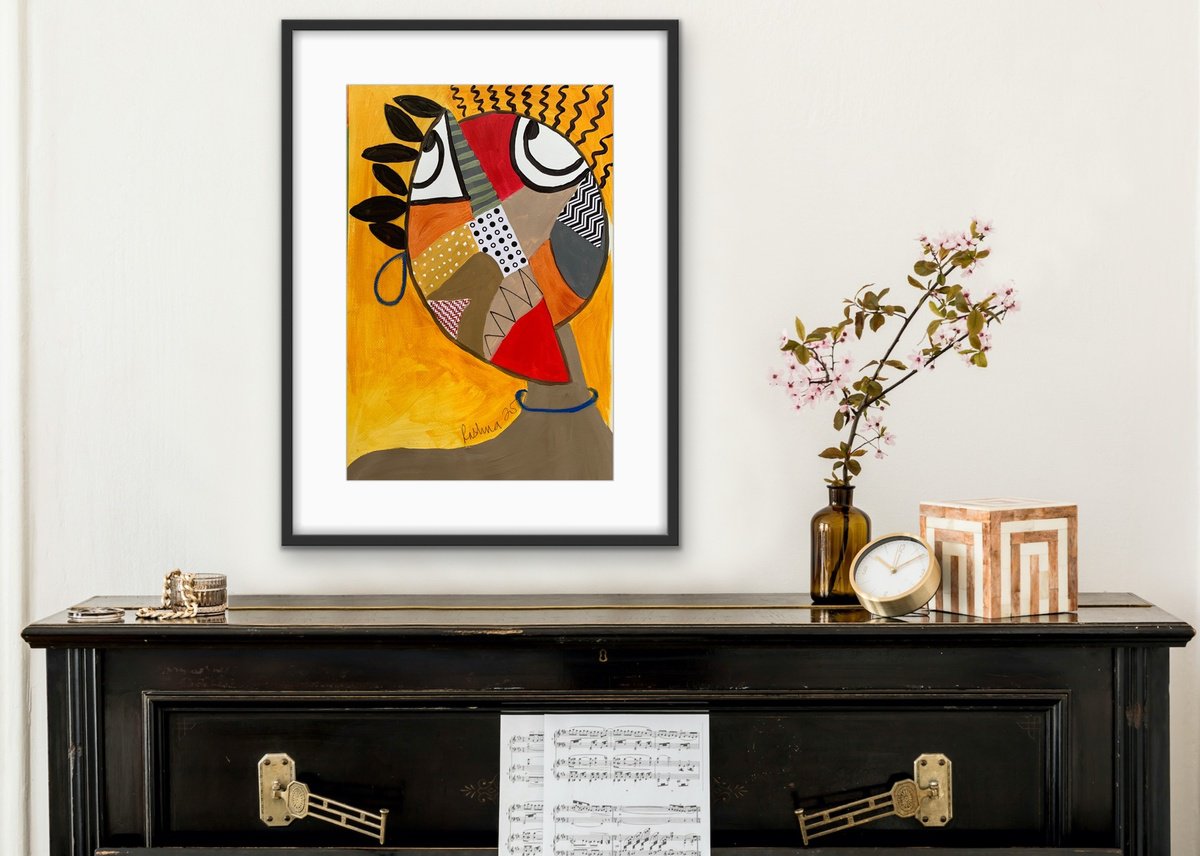 Abstract Portrait Acrylic Painting By Rashna Hackett, 15 X 22", Selfie 2, Original Artwork