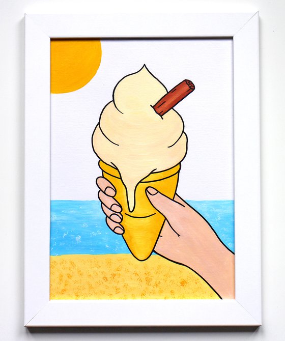 Ice Cream with Flake Pop Painting on A4 Paper (Unframed)