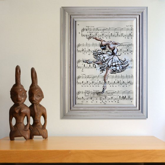 Framed Ballerina VIII -Vintage Music Page, GIFT idea