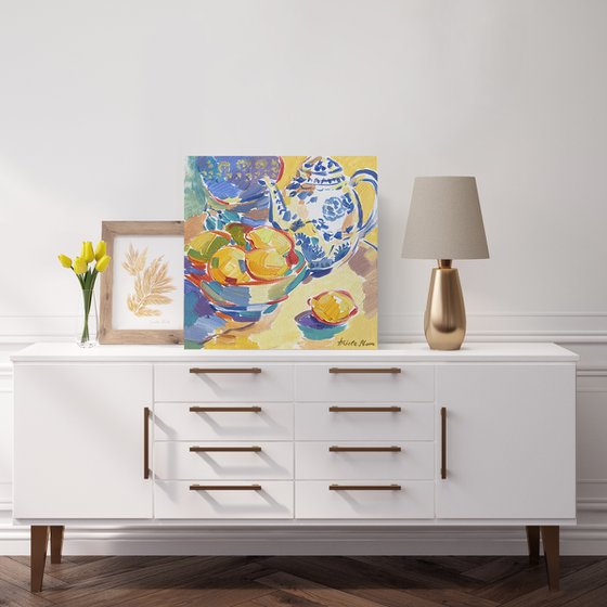 Still Life with Blue Teapot and Lemons