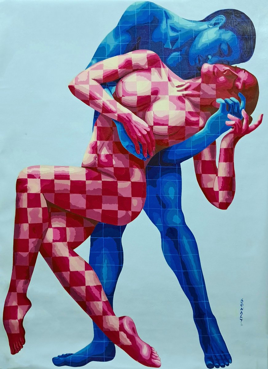 Expressive Portrait Acrylic Painting By Sonaly Gandhi, 36 X 48", Dancing Couple 3, Original Artwork