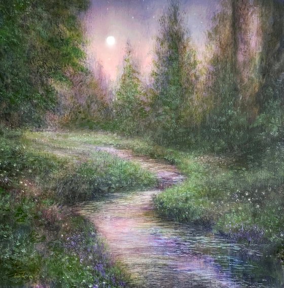Summer Moon Reflections - Original Oil Painting On Linen By Jennifer Taylor