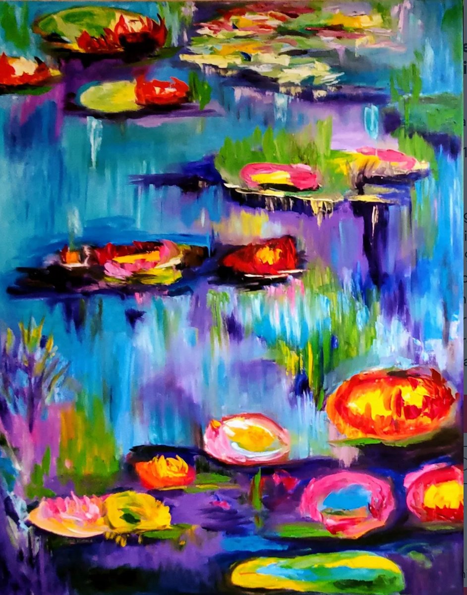 Water Lilies, Garden In Bloom By Olga Koval, 26 X 36, Artwork For Sale On Artfinder