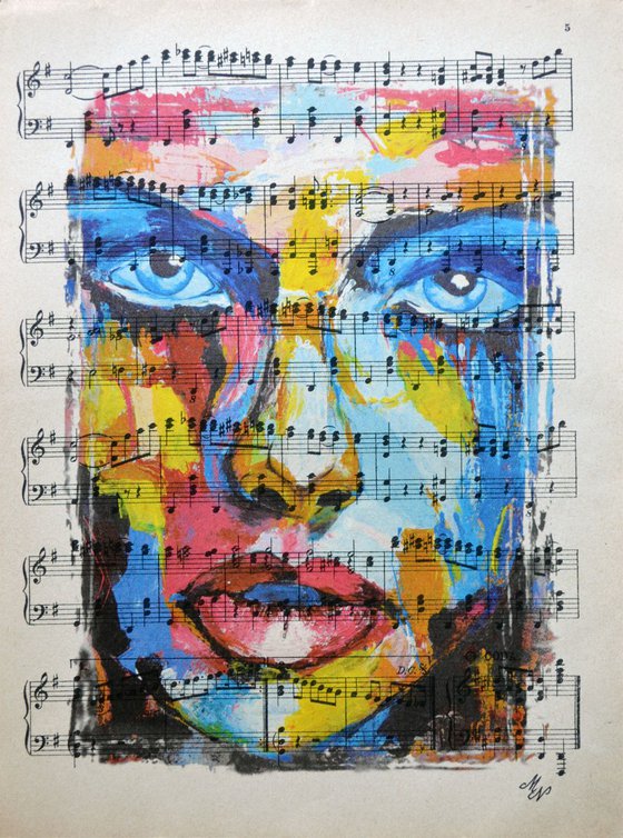 Rainbow Girl on the Vintage Music Sheet