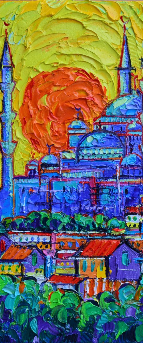 ISTANBUL SUNSET textured impasto palette knife oil painting on 3D canvas by Ana Maria Edulescu by ANA MARIA EDULESCU