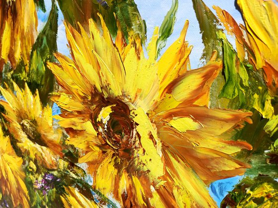 Sunflowers (100x80cm, oil painting, palette knife)