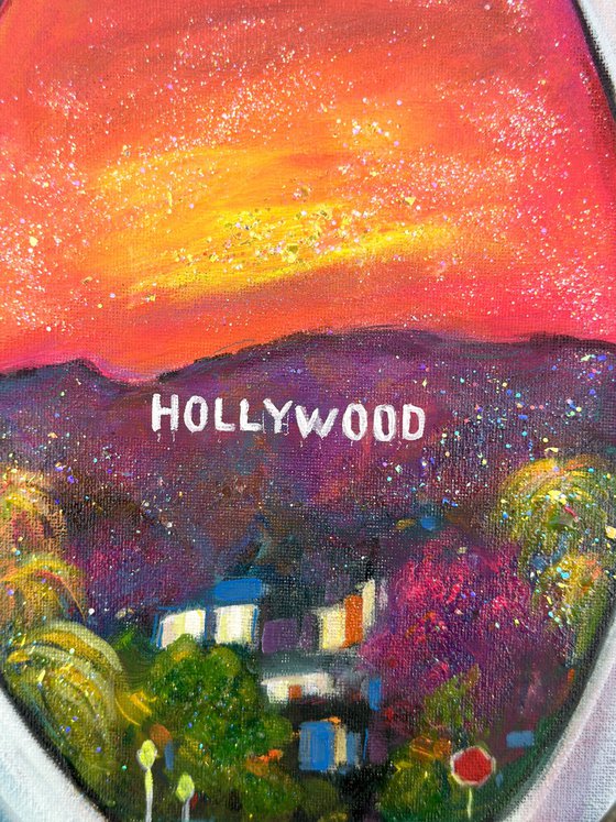 Hollywood Sign View from Airplane Window