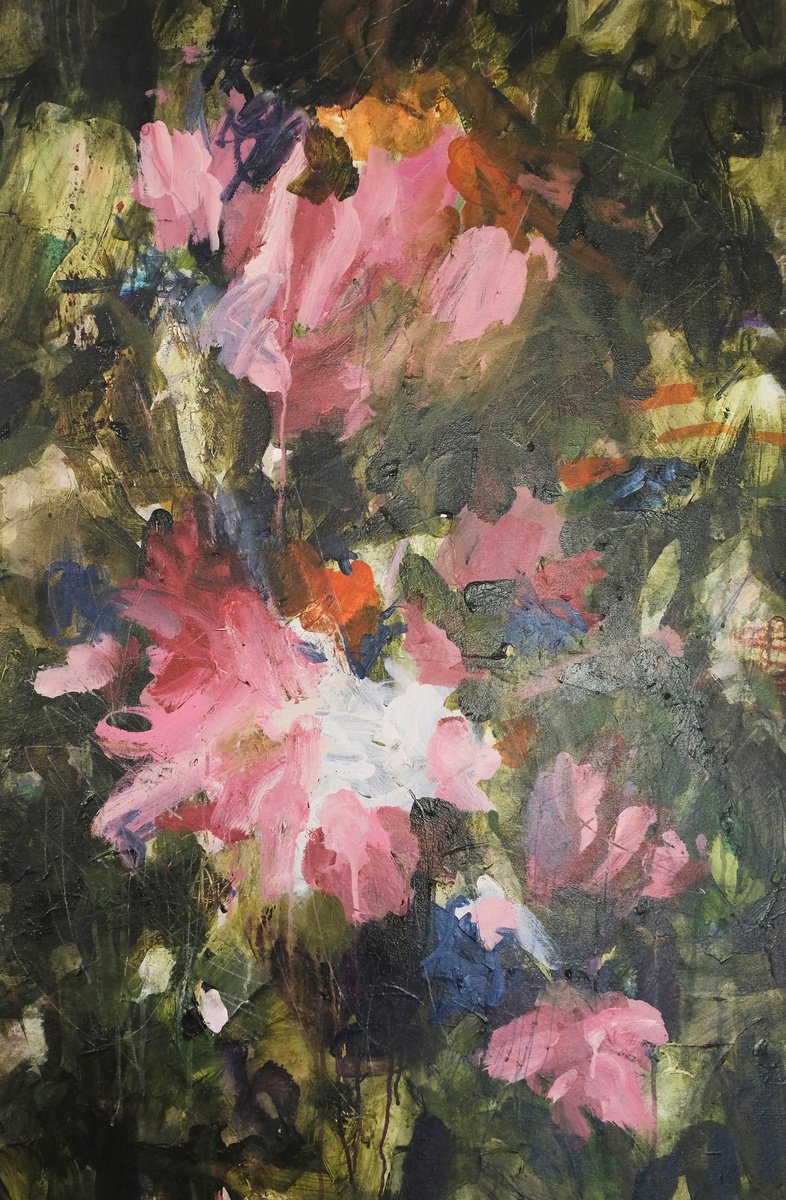 Expressive Botanical Acrylic Painting By Egle Ra, 28 X 41, Softly Wild, Original Artwork