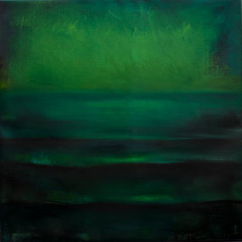 Green abstract painting Ocean waves Seascape by Anna Lubchik