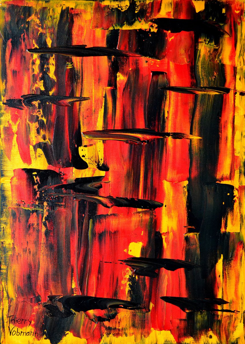 Abstract Acrylic Painting By Thierry Vobmann. Abstract ., 13 X 18", Fire Night, Original Artwork