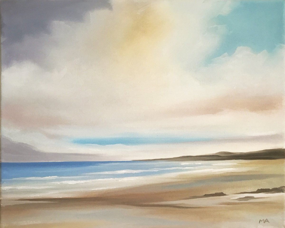 Expressive Landscape Oil Painting By Mullo Art, 12 X 9", When The Ebbing Tide Retreats, Original Artwork