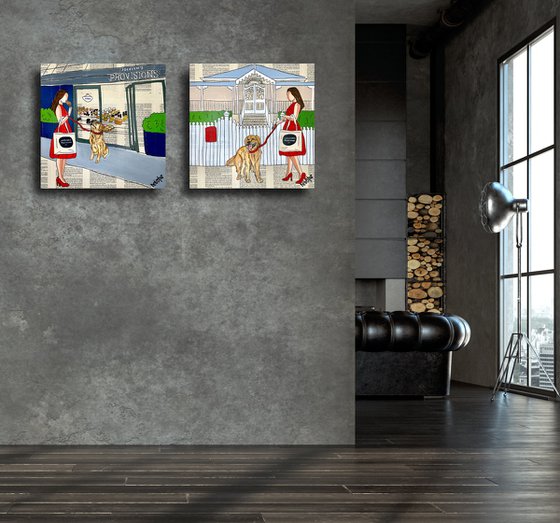 Dog Days Walkies 40cm x 40cm