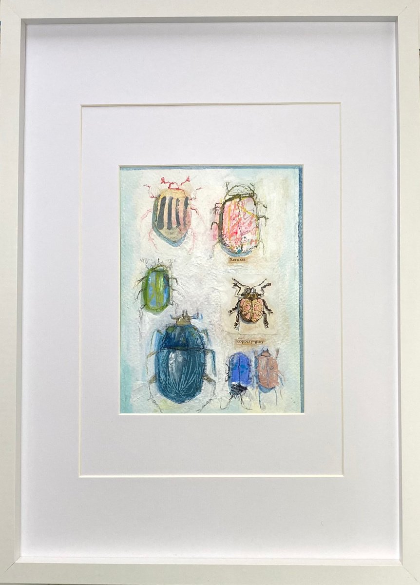 Bug Collection #09 - Framed mixed media abstract Beetle Painting by Luci Power