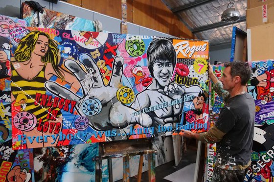 Action Hero Bruce 190cm x 100cm Bruce Lee Textured Urban Pop Art