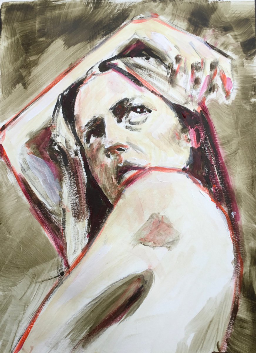 Expressive Portrait Acrylic Painting By Dominique Deve, 12 X 16, Tiffany, Original Artwork