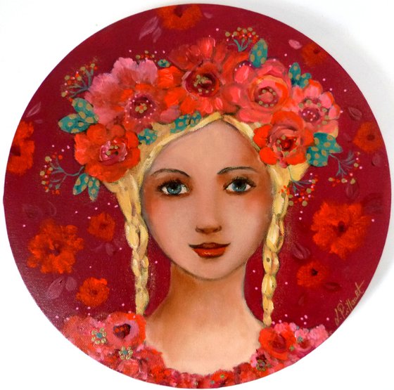 Masha in the garden 30 cm round canvas