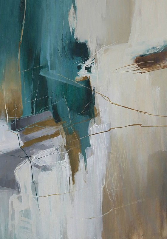 "Melody 3" Teal gray white abstract art