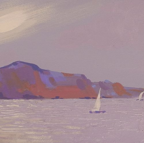 Yachts. Original painting 25x60cm by Sergey  Kachin