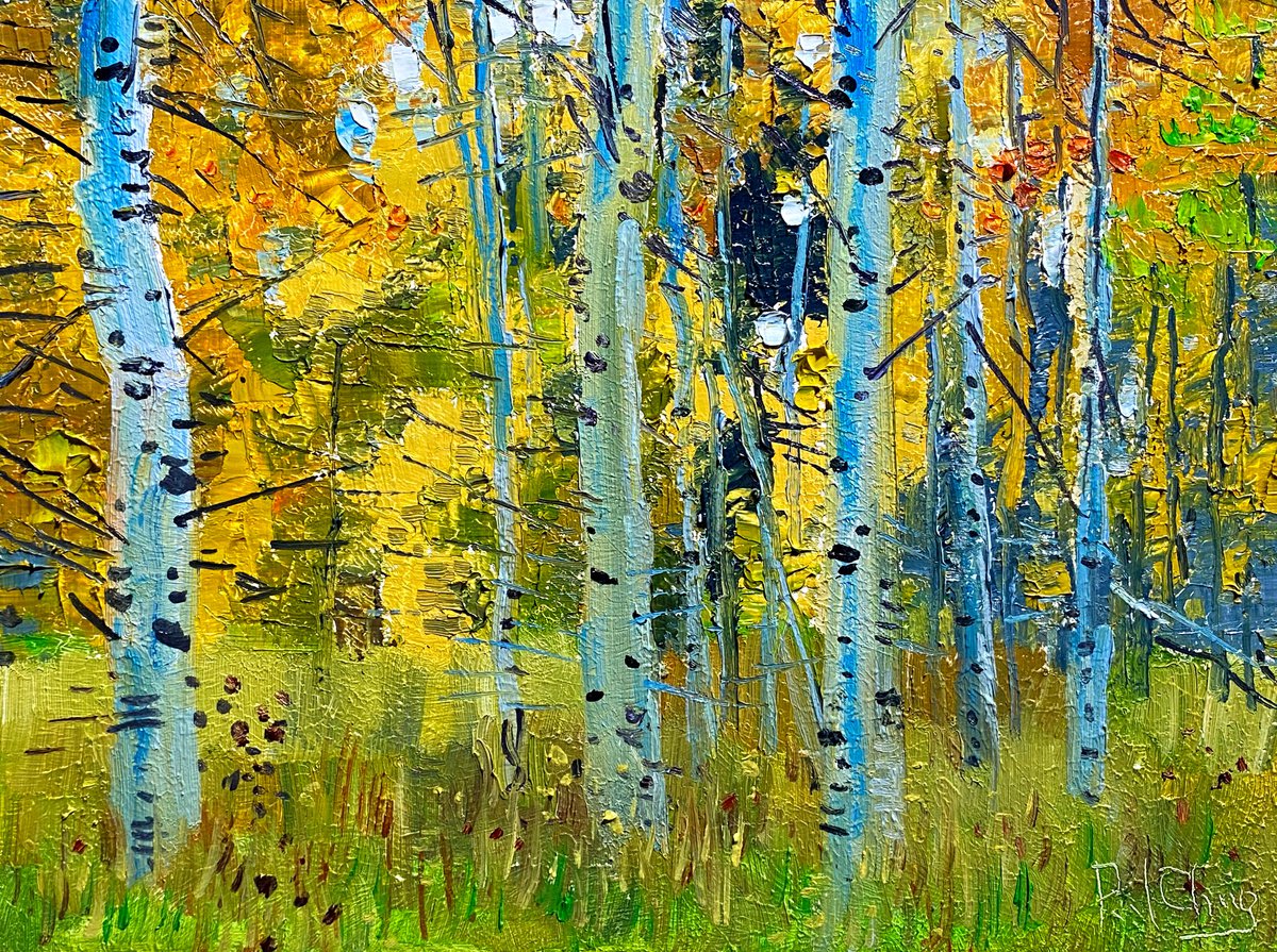 Impressionistic Landscape Oil Painting By Paul Cheng, 12 X 9", Fall Aspens, Original Artwork