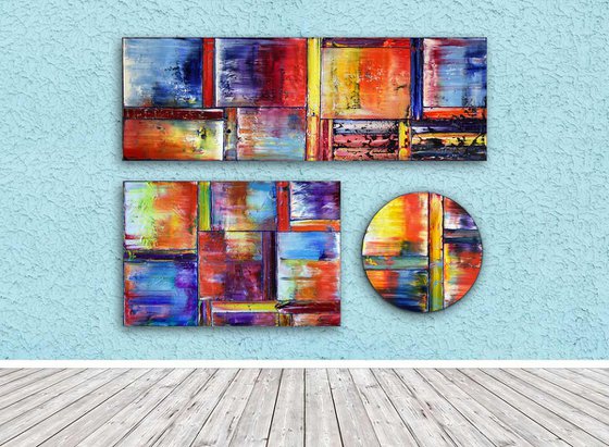 "Meant To Be" - Save $600 As A Series - Original Extra Large PMS Abstract Triptych Oil Paintings On Canvas and Wood - 60" x 44"