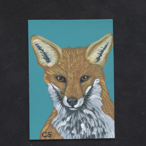 ACEO ATC Original Miniature Painting Red Fox Wildlife Art-Carla Smale