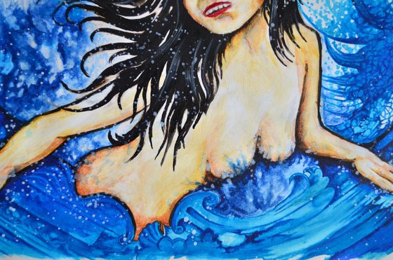 Feel The Dragon - Fantasy Female Nude Portrait Original Modern Painting Art