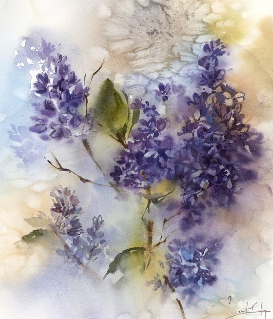 Lilac Flowers Watercolor Painting