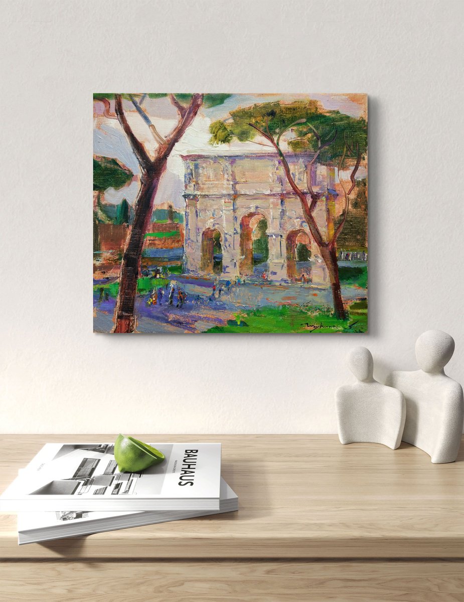 Cityscapes Oil Painting By Helen Shukina, 16 X 14, Triumphal Arch . Rome, Original Artwork