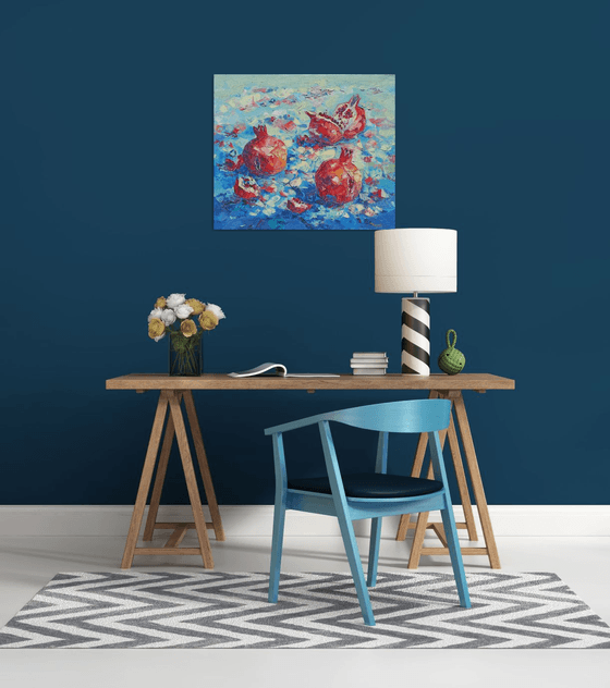 Still life pomegranates (60x70cm, oil painting,  ready to hang)