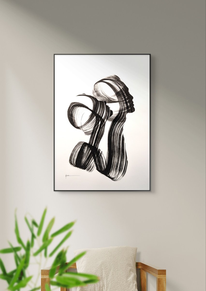 Expressive Portrait Ink Drawing By Nicol Vacaru, 15 X 22", Bound In Thought, Original Artwork