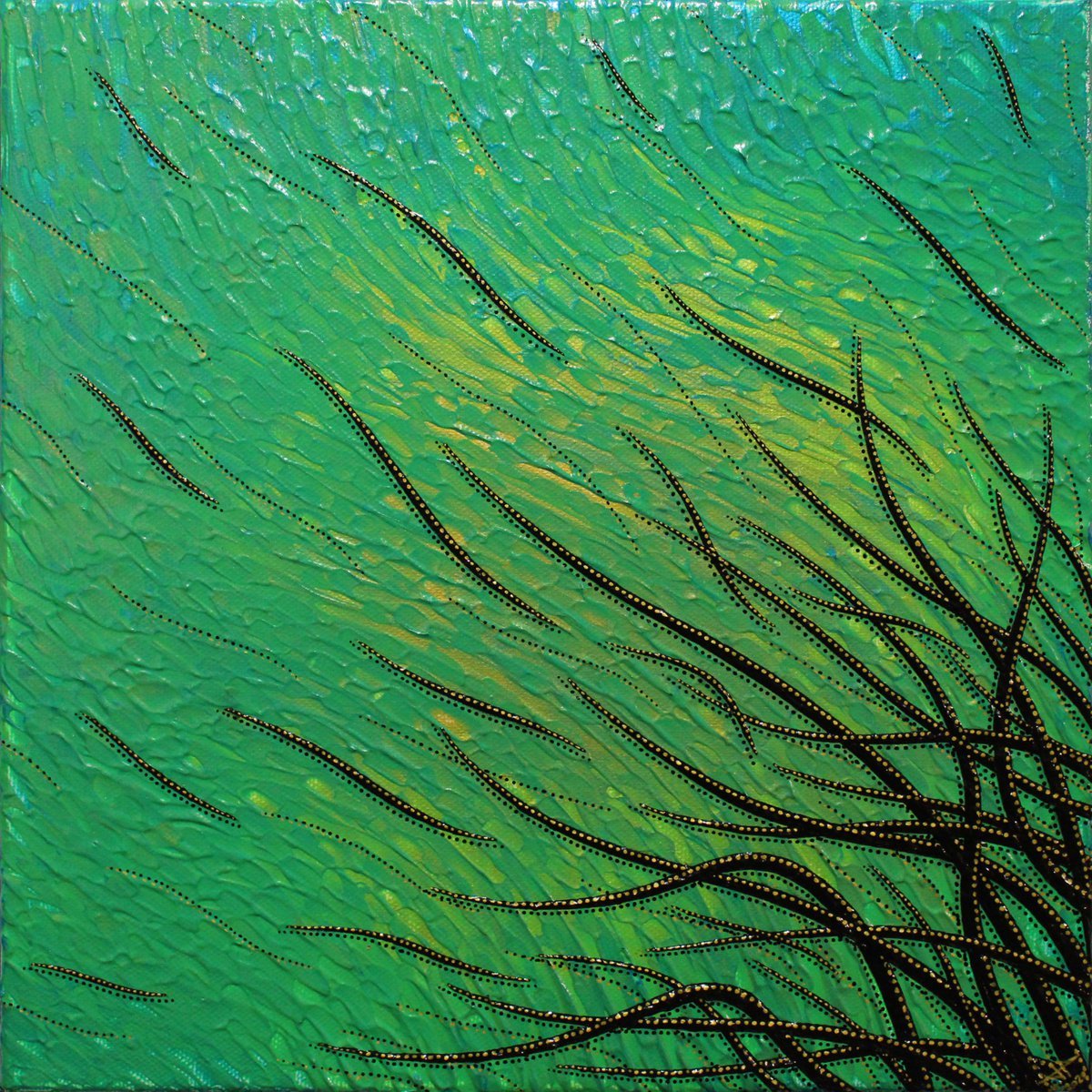 Abstract Botanical Acrylic Painting By Jonathan Pradillon, 12 X 12, Blade Of Grass 2., Original Artwork