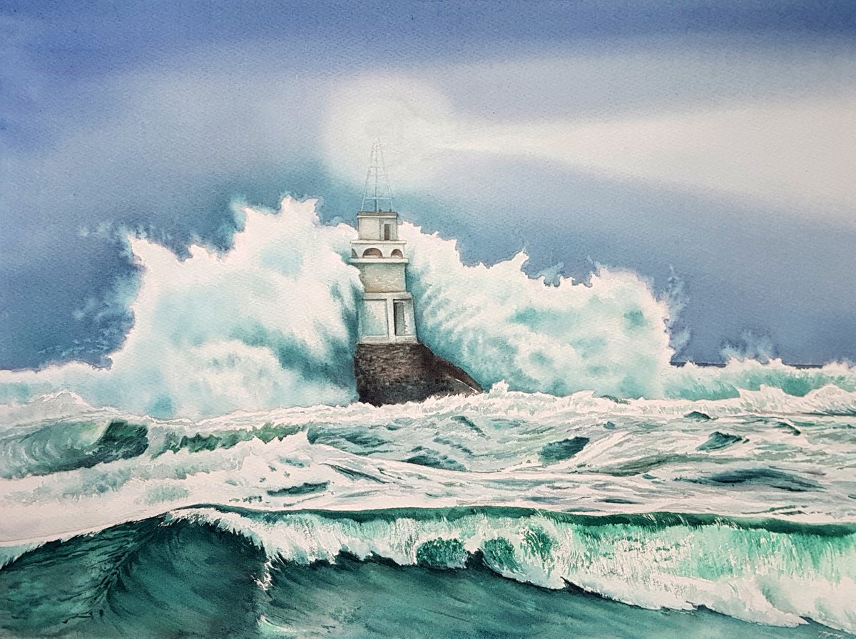 Lighthouse and waves by Svetlana Lileeva