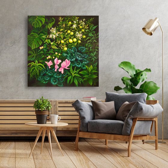 Lemon Garden large floral painting