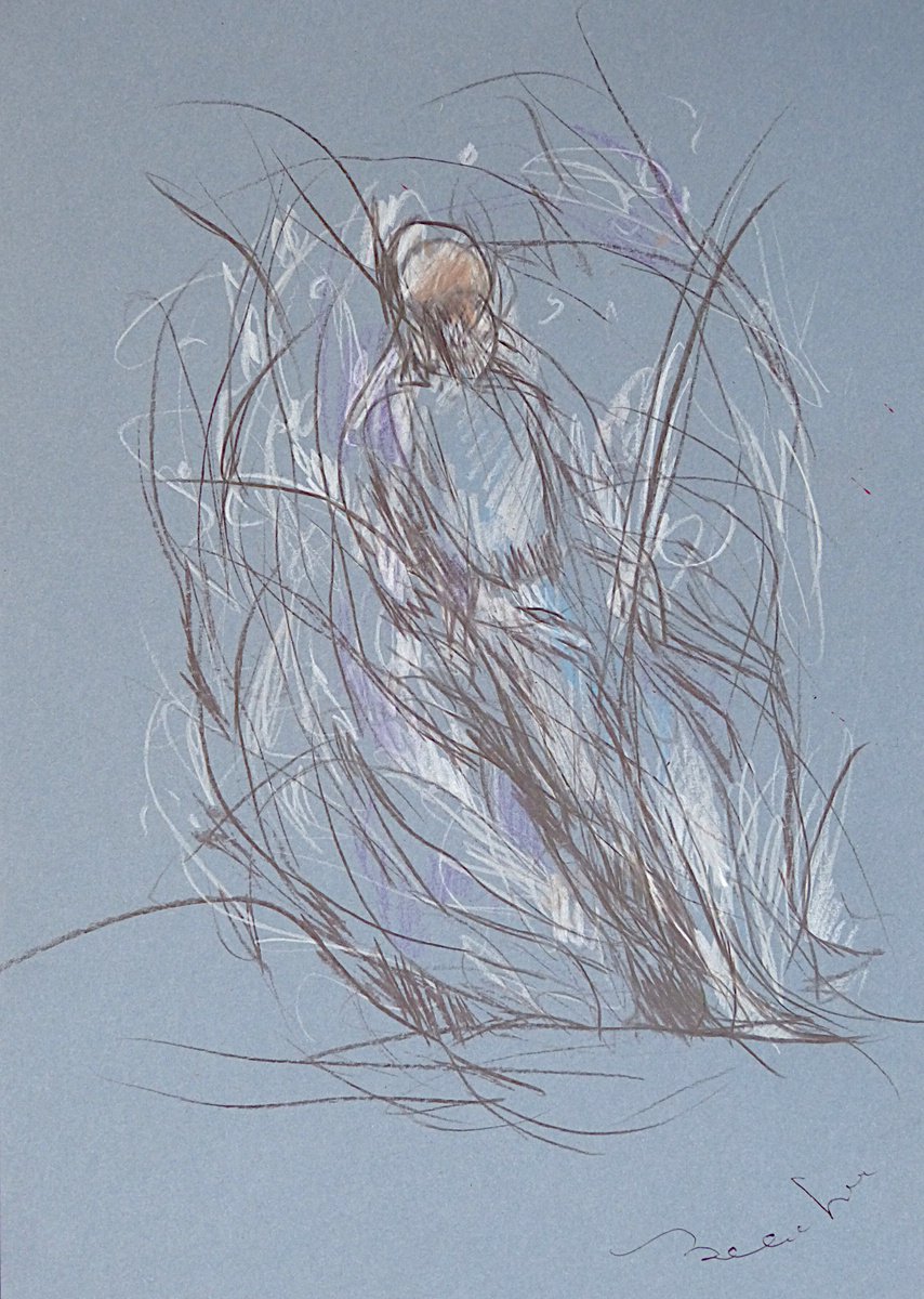 Expressive Portrait Pencil Drawing By Frederic Belaubre, 8 X 11, In The State Of Uncertainty 5, Original Artwork