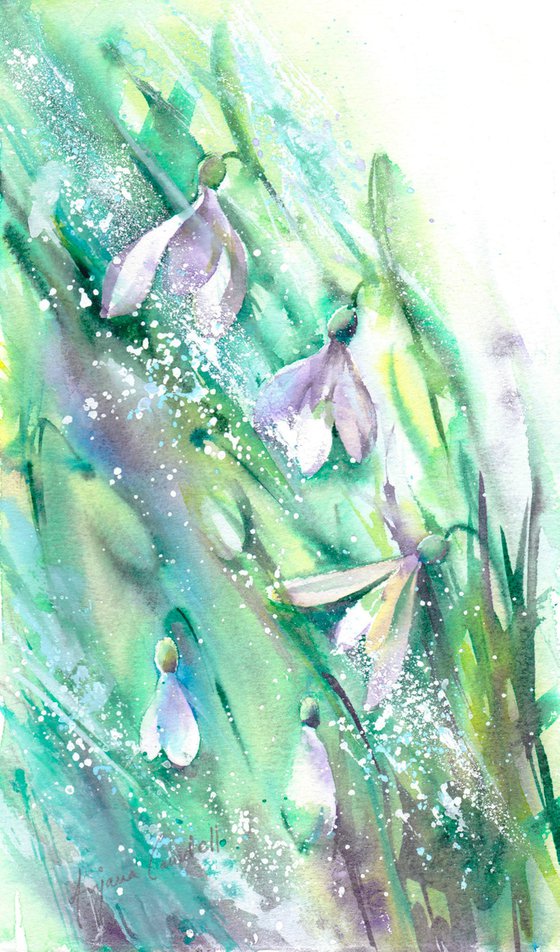 Snowdrop painting, Floral artwork, Original watercolour, watercolor, Spring flower, Winter flower