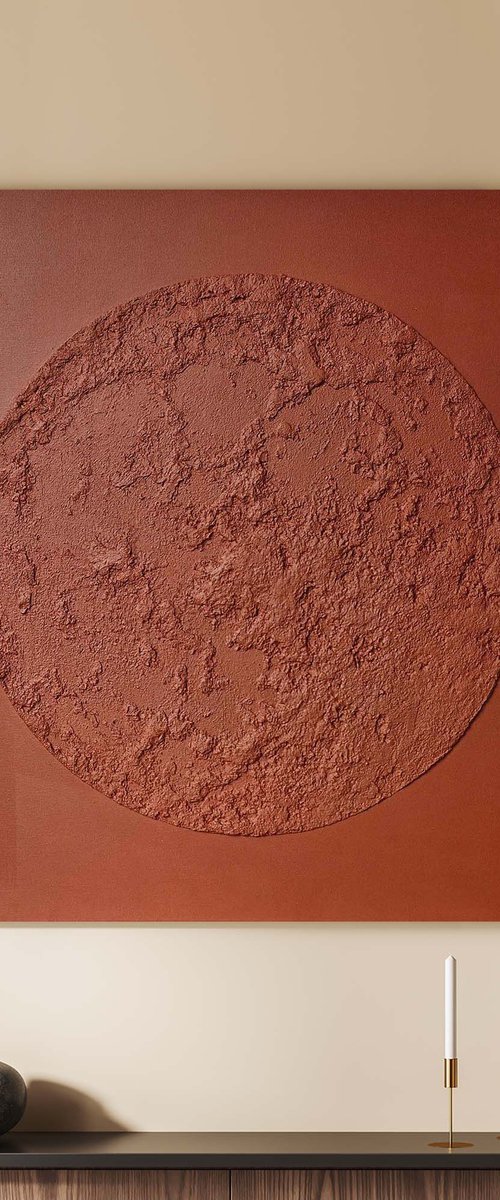 "Red Moon" Abstract moon high textured art by Alex