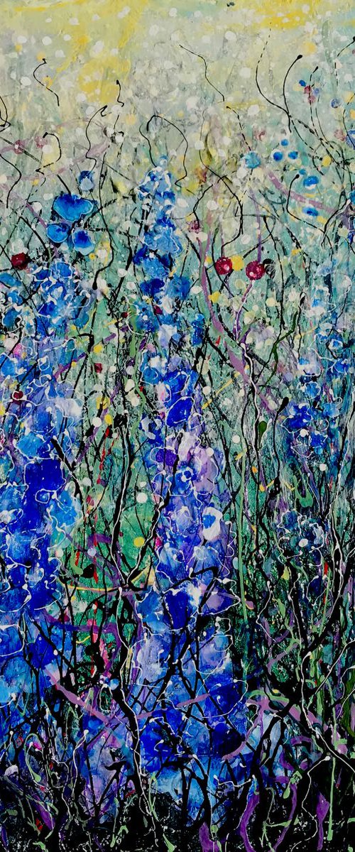 Blue Blooms in Summer Light by Lena Owens at OLena Art