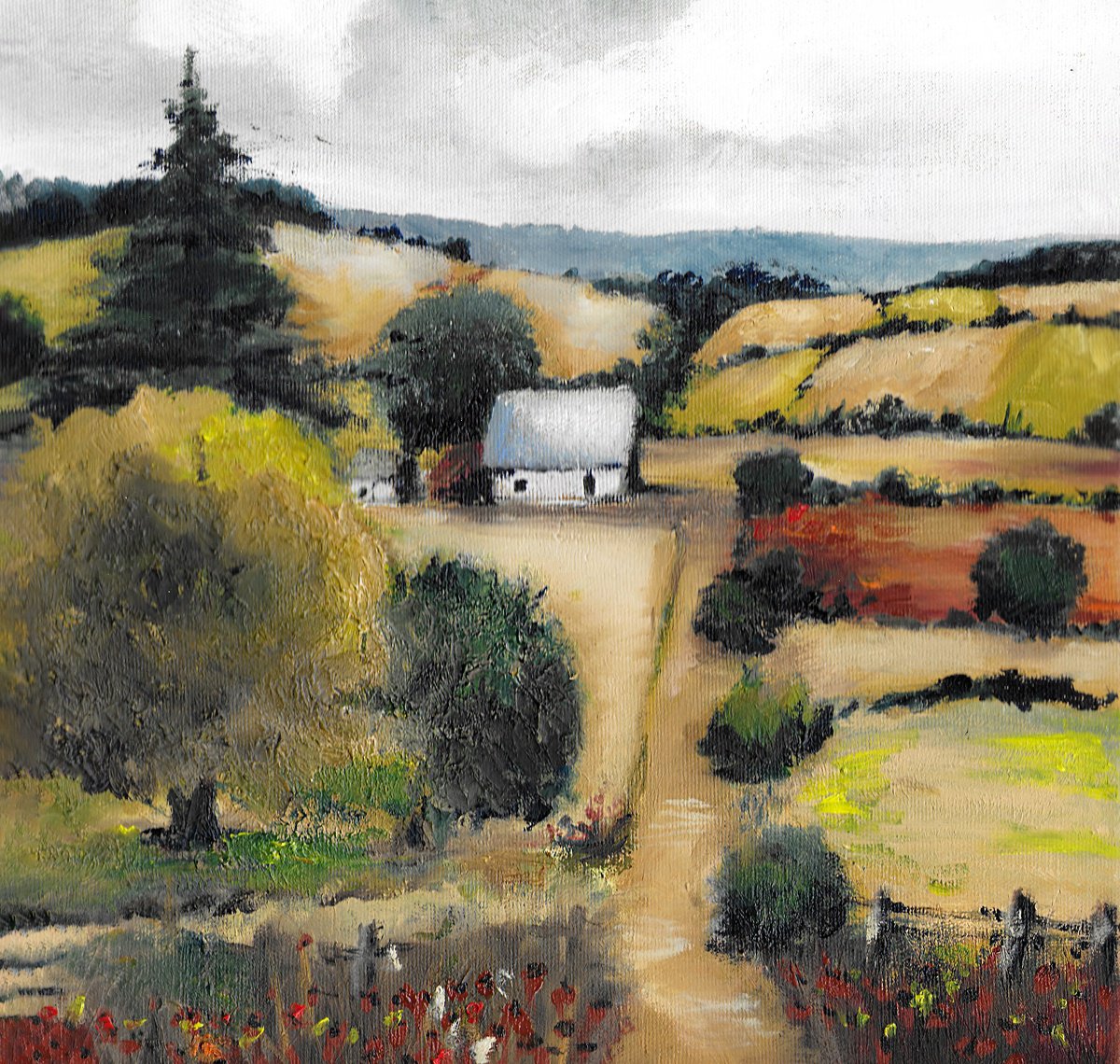 Expressive Oil Painting , Landscape / The Long Way Home By Gozde Temiz Istanbul, 12 X 12, Artwork For Sale On Artfinder