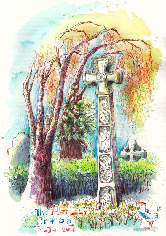 Celtic cross in a picturesque Scottish village Aberlady.