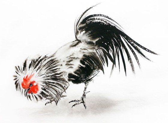 Cockerel - Rooster Year - 2017 Chinese New Year of the Rooster – Watercolor – Ink -  Rooster Chinese Painting