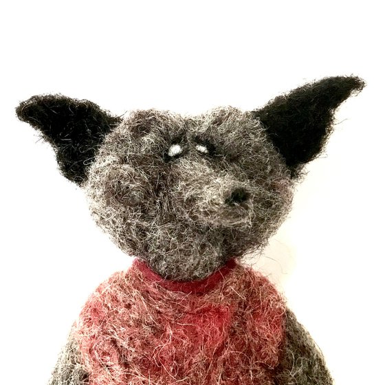 Glamourous wolf, felted wool creature, Les Loufoques series,