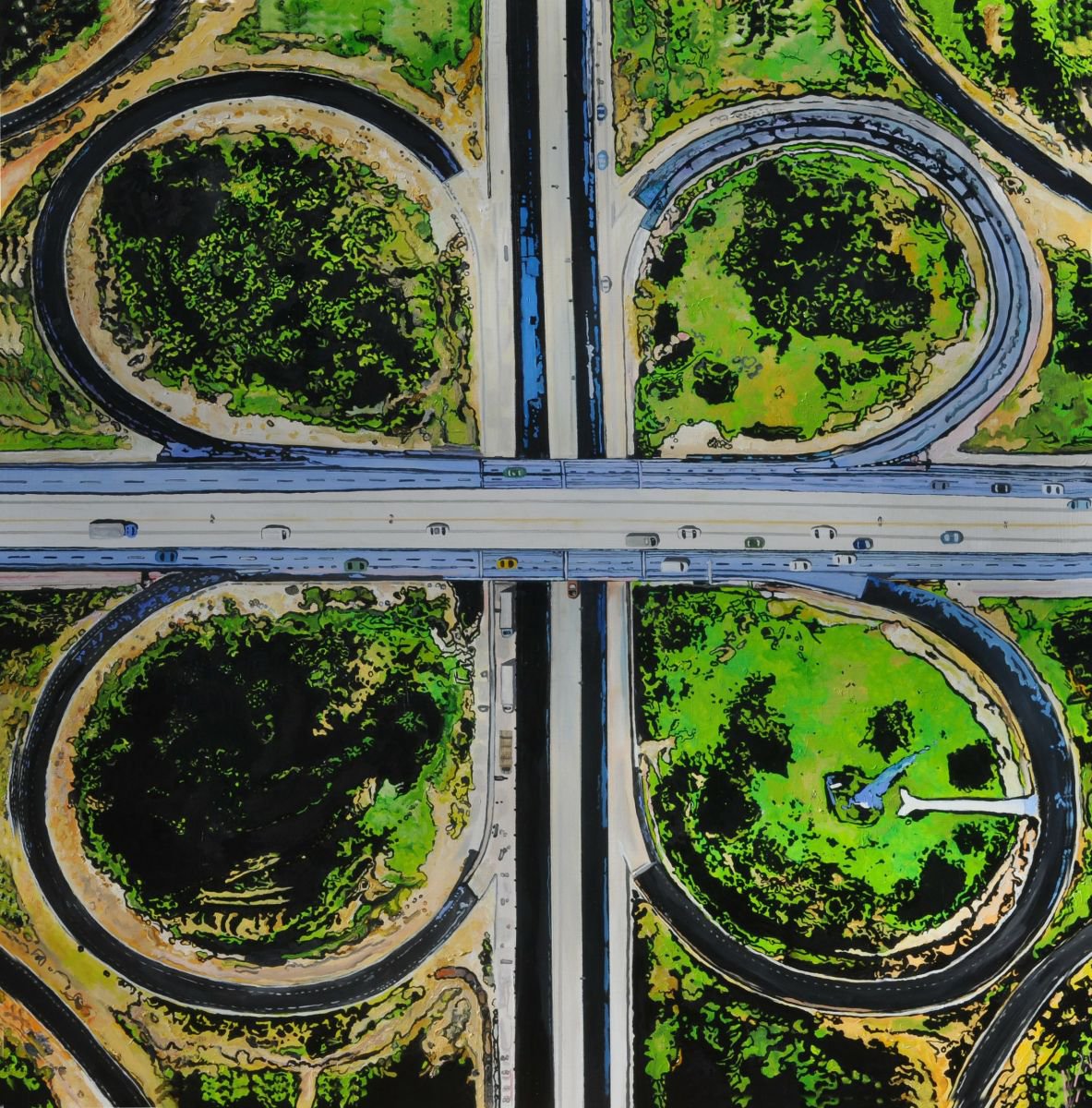 Photorealistic Landscape Oil Painting By Ken Vrana, 36 X 36", Series 1 - Cell Tower, Original Artwork