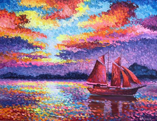 Journey to the sunset 30"x 40" Original Painting By Alexander Antanenka by Alexander Antanenka