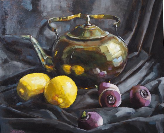Brass kettle and Lemons