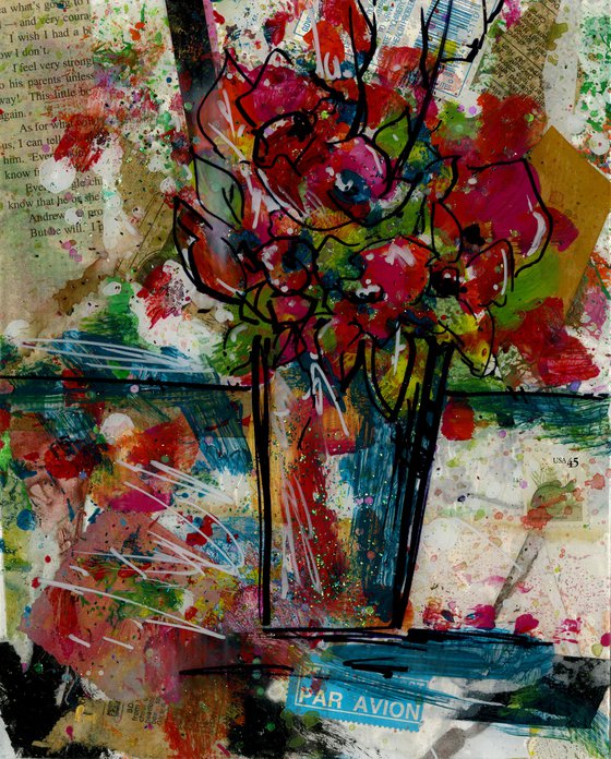 Flowers In Vase 4 - Mixed Media Floral Art by Kathy Morton Stanion