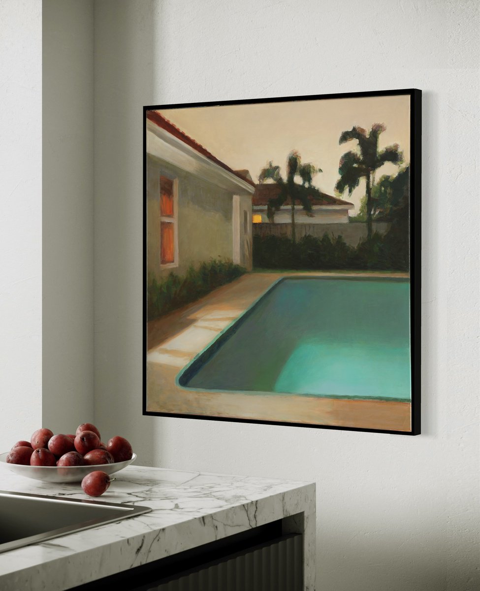 Impressionistic Landscape Oil Painting By Bo Kravchenko, 31 X 31, My Night View, Original Artwork