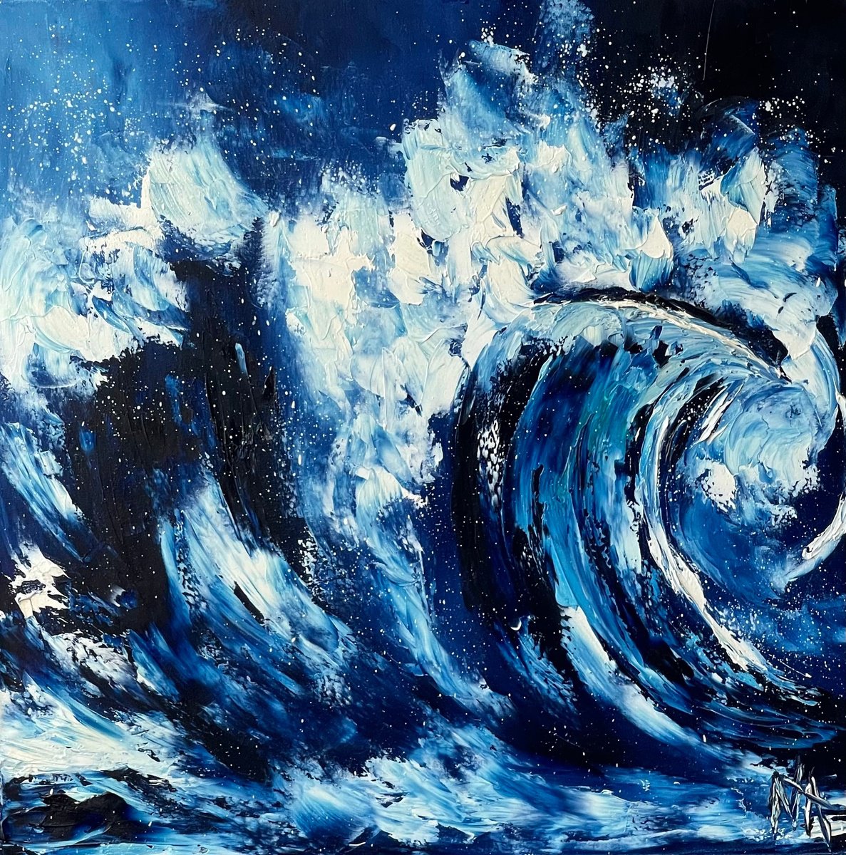 Abstract Landscape Oil Painting By Anastasiia Novitskaya, 20 X 20, Sea Foam, Original Artwork